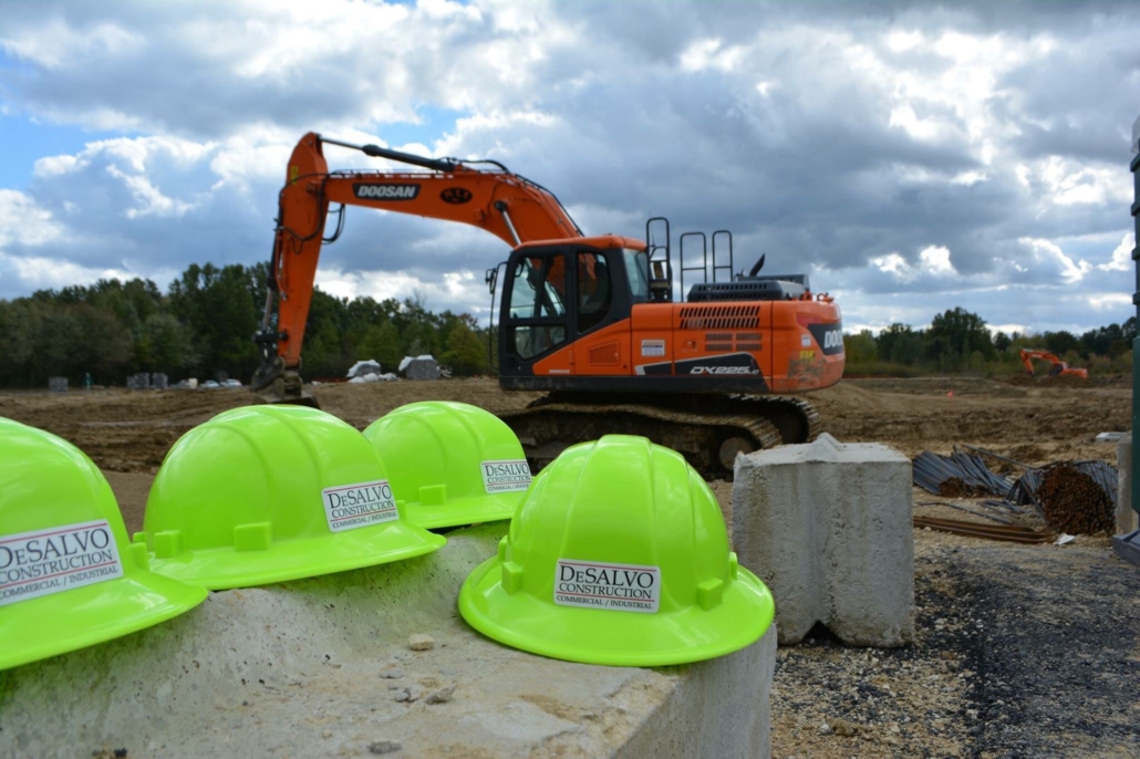 excavator & hard hats