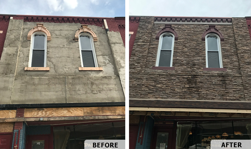 Before and after restoration work at Paxton’s Restaurant, Greenville, PA.
