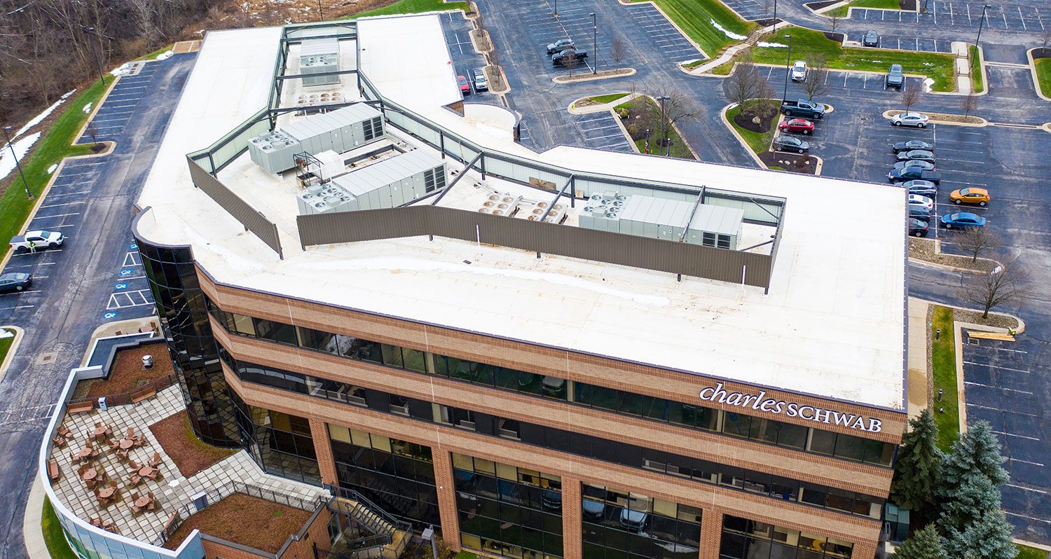 New 60 mil white EPDM roofing system installed on Charles Schwab data center in Richfield, Ohio in 2020.