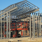 New Commercial Building with metal framing under construction.