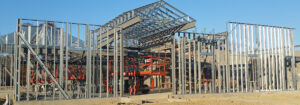 New Commercial Building with metal framing under construction.